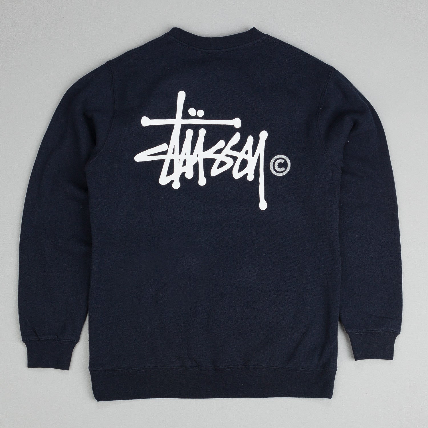 Stussy Basic Logo Crew Neck Sweatshirt Navy | Flatspot