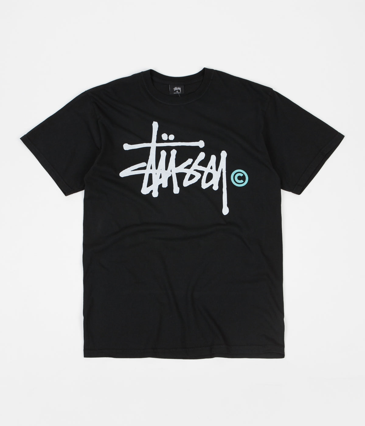 Stussy Basic Logo Pigment Dyed T-Shirt - Black | Flatspot