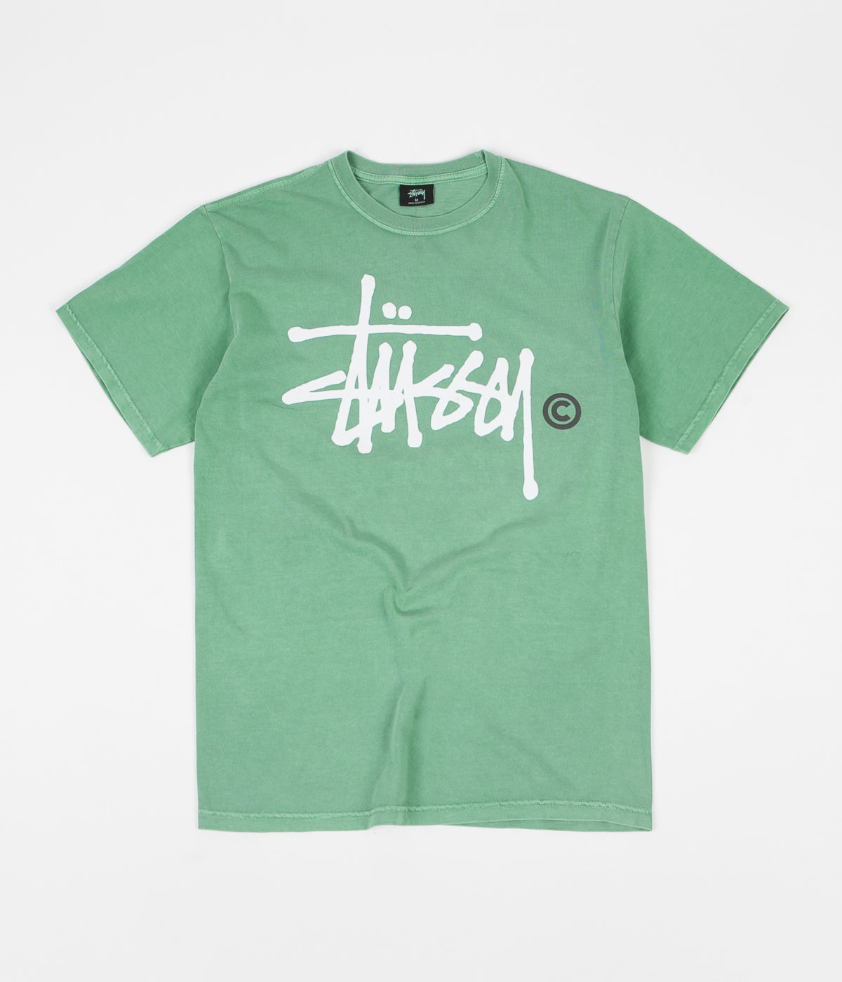 Stussy Basic Logo Pigment Dyed T-Shirt - Moss | Flatspot