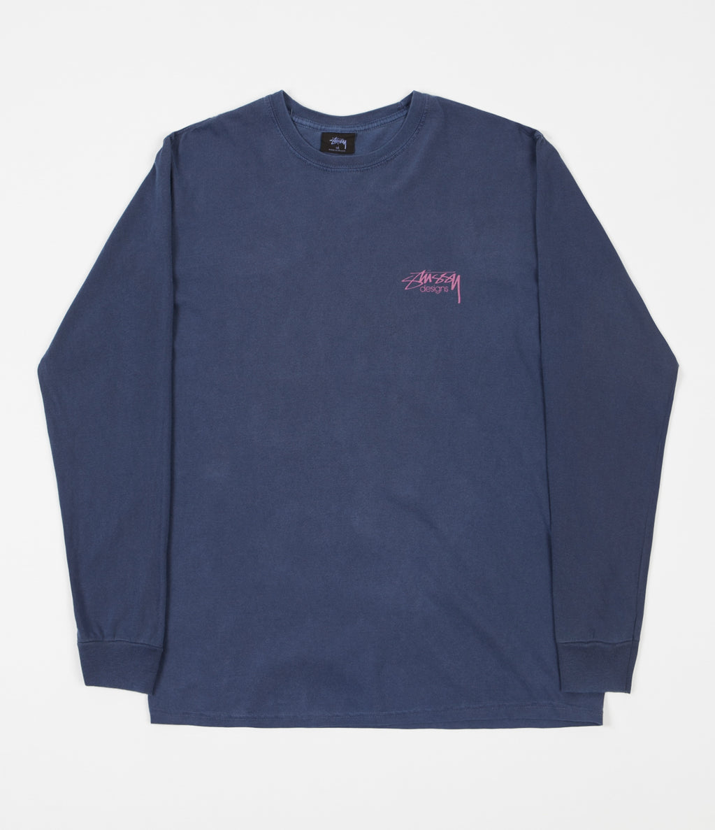 Stussy Design Pigment Dyed Long Sleeve T-Shirt - Navy | Flatspot