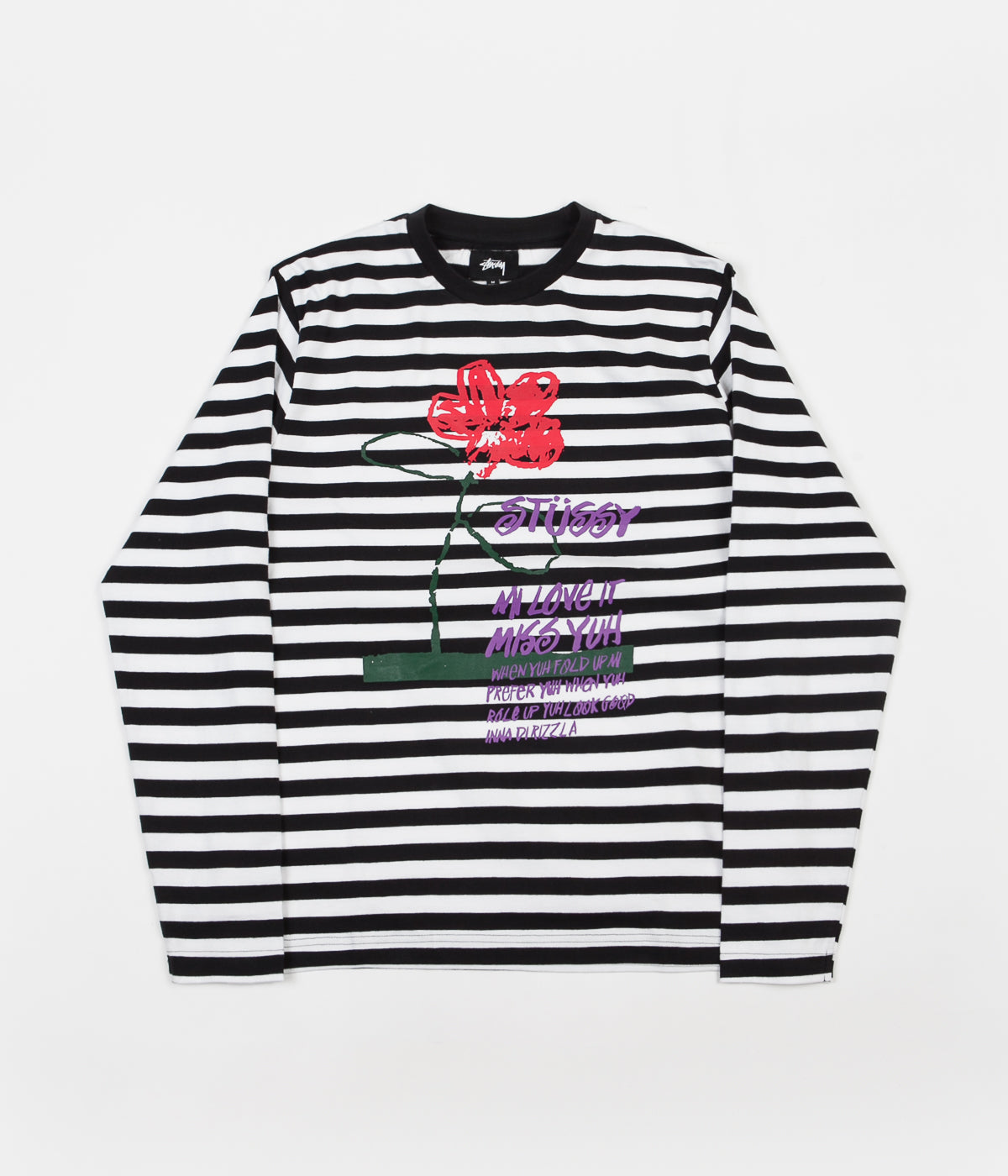 Stussy Flower Stripe Long Sleeve T-Shirt - Black | Flatspot