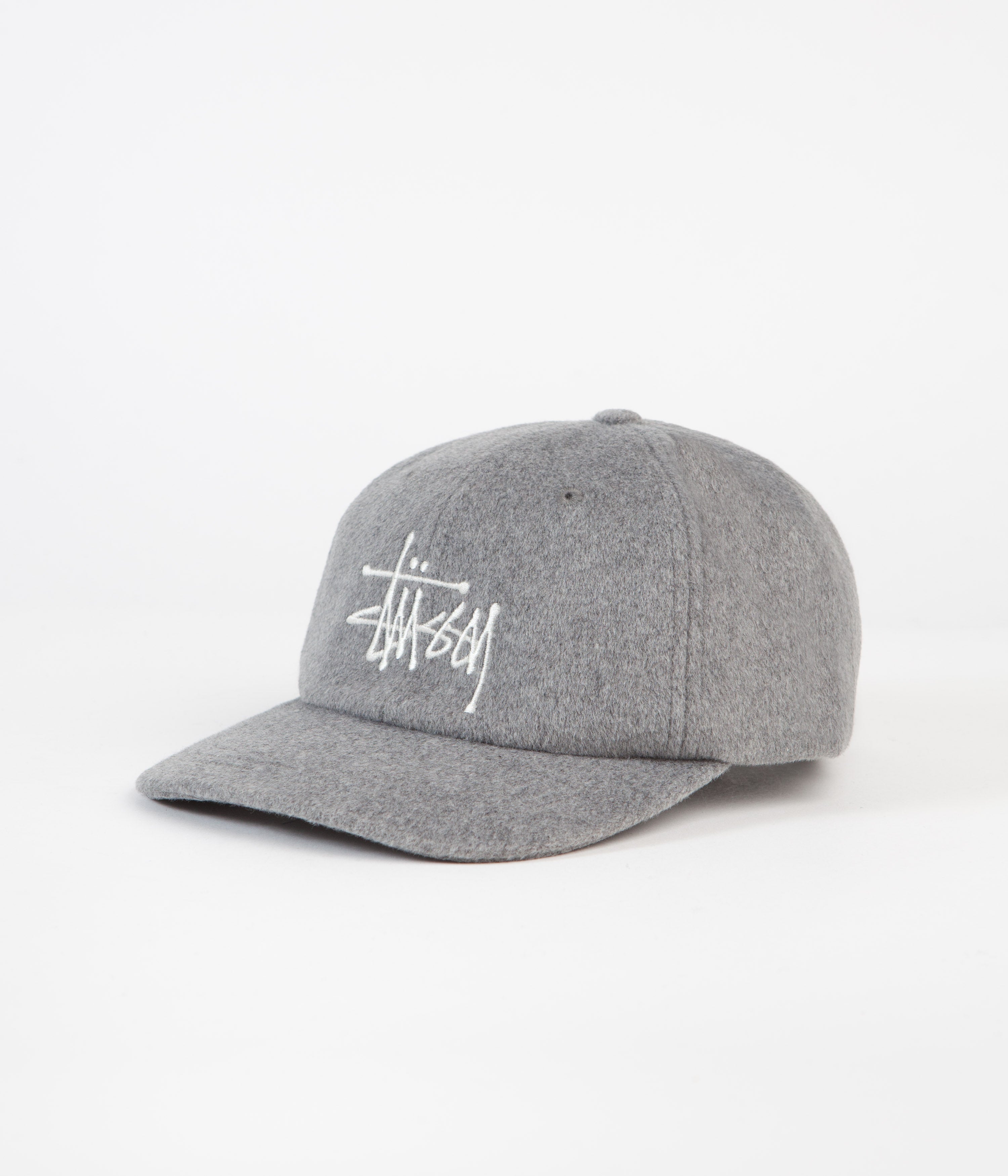 Stussy Fuzzy Wool Big Logo Low Pro Cap - Heather Grey