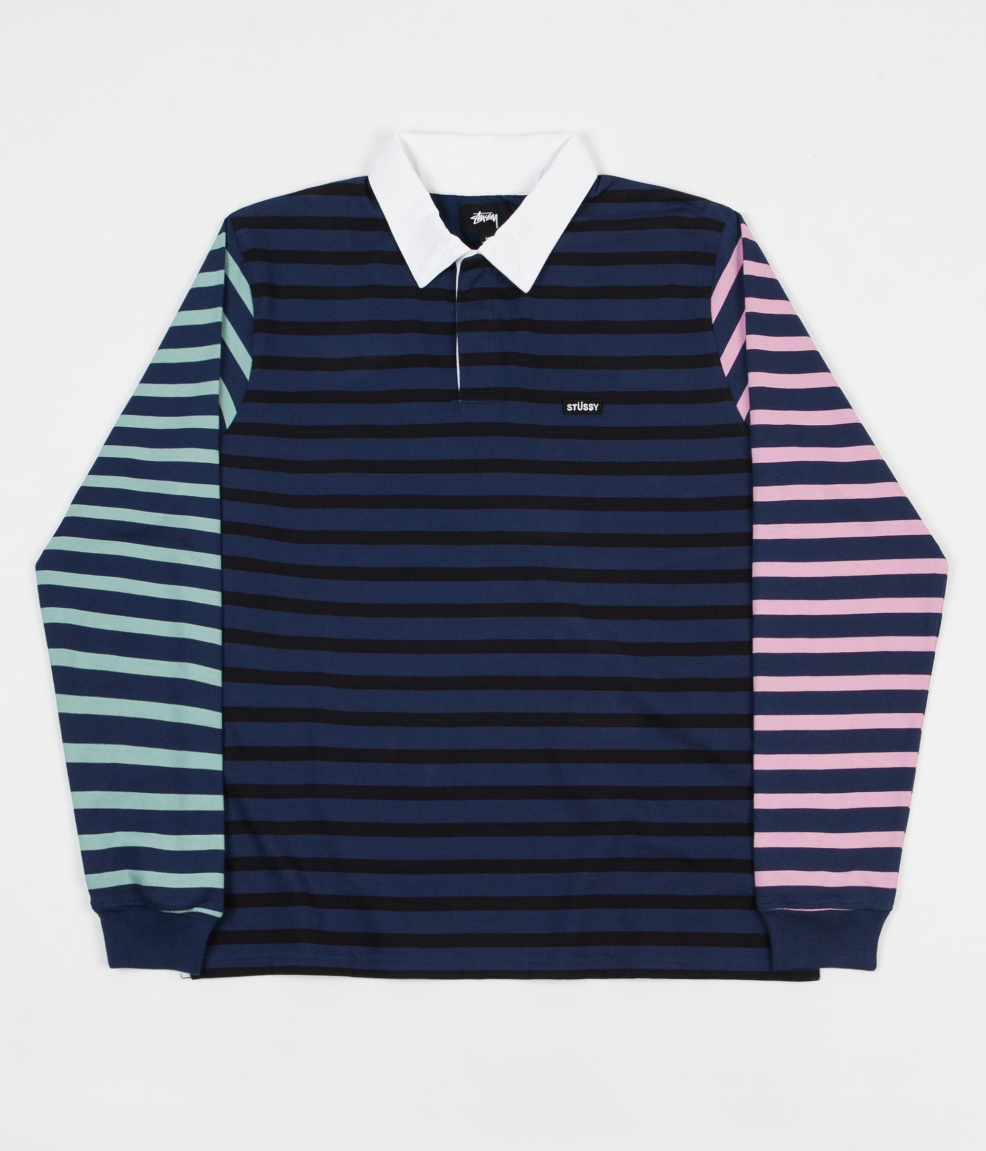 Stussy Jonah Stripe Long Sleeve Rugby Shirt - Navy | Flatspot