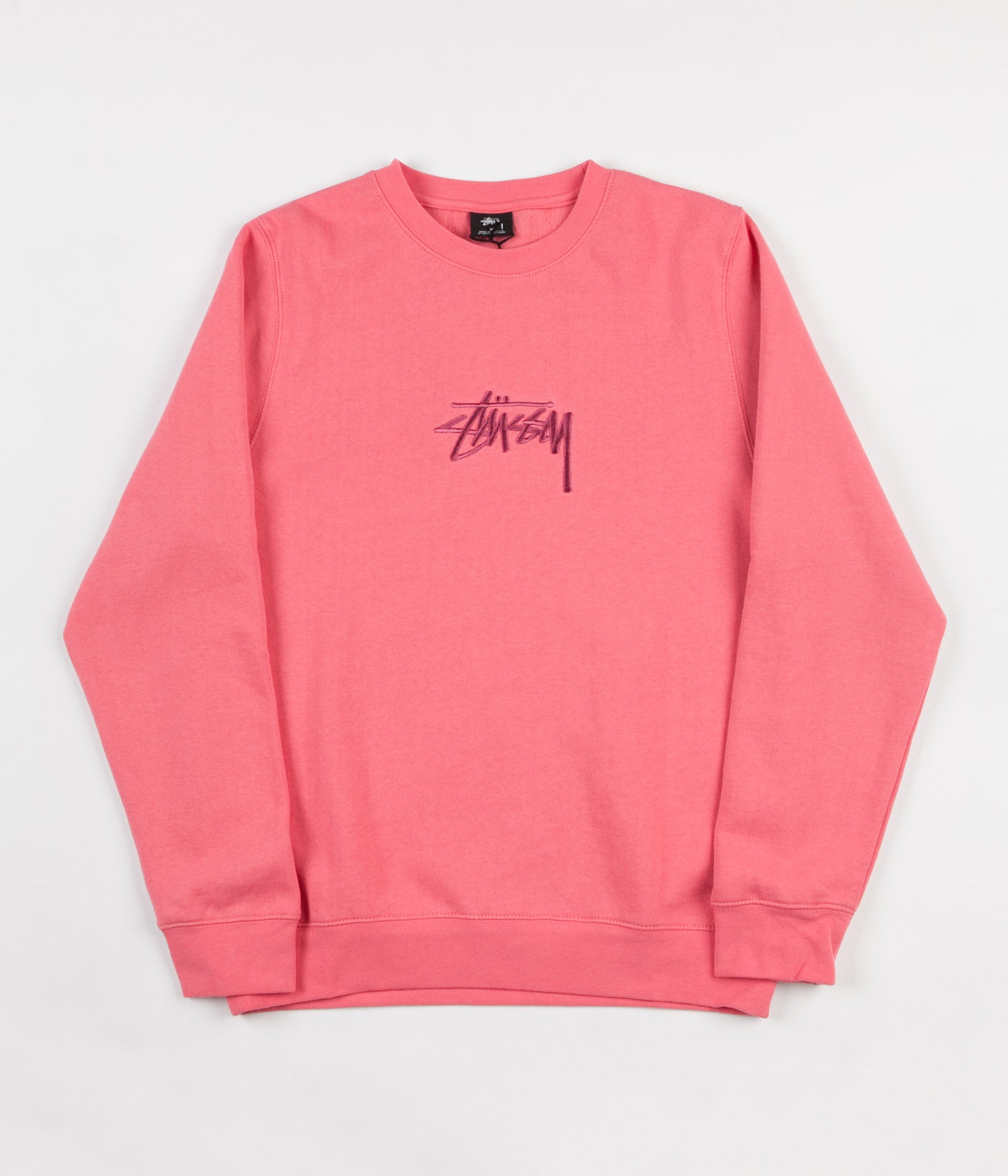 Stussy New Stock Applique Crewneck Sweatshirt - Dark Pink | Flatspot