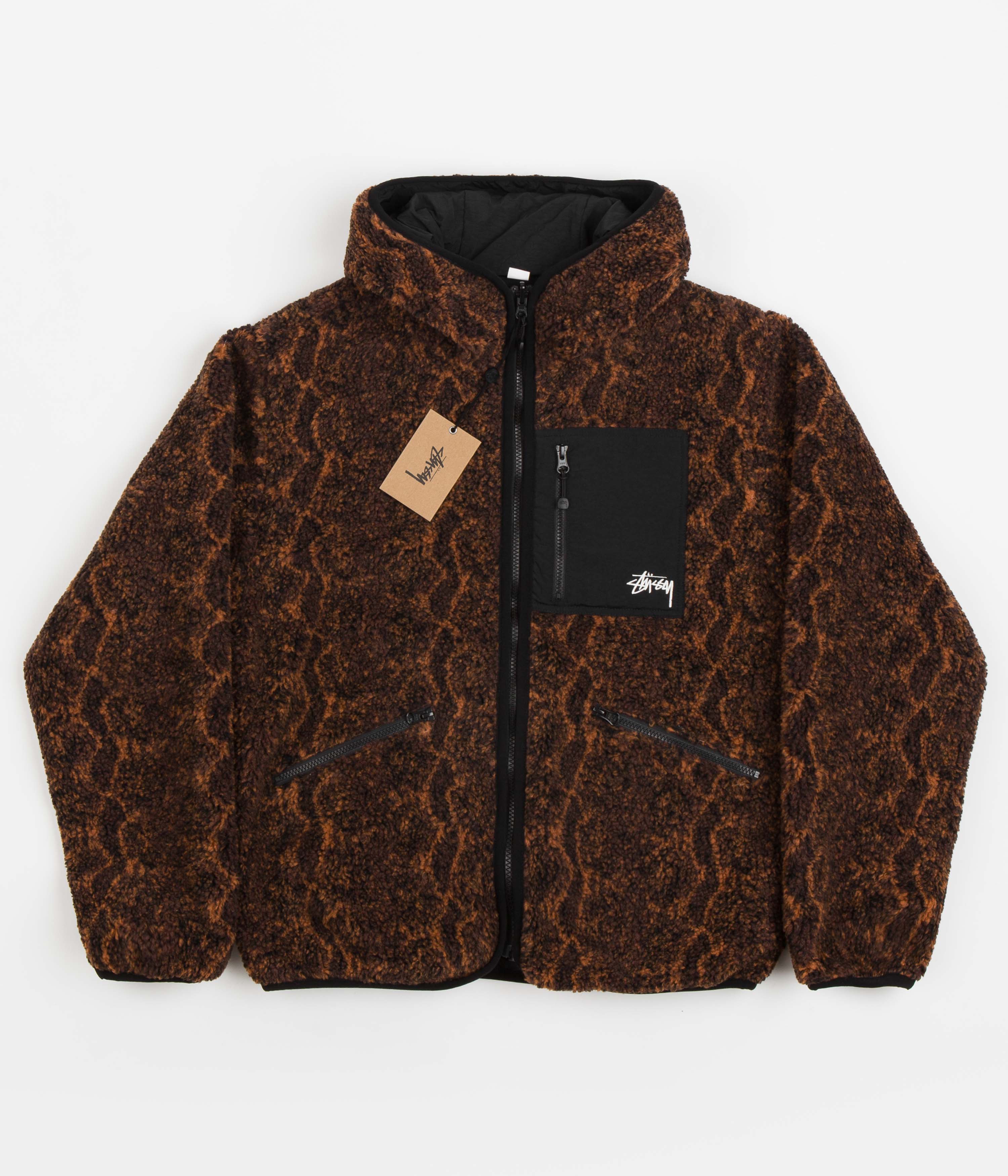 Brown - Stussy Snake Jacquard Sherpa Jacket - WpadcShops | T-shirt