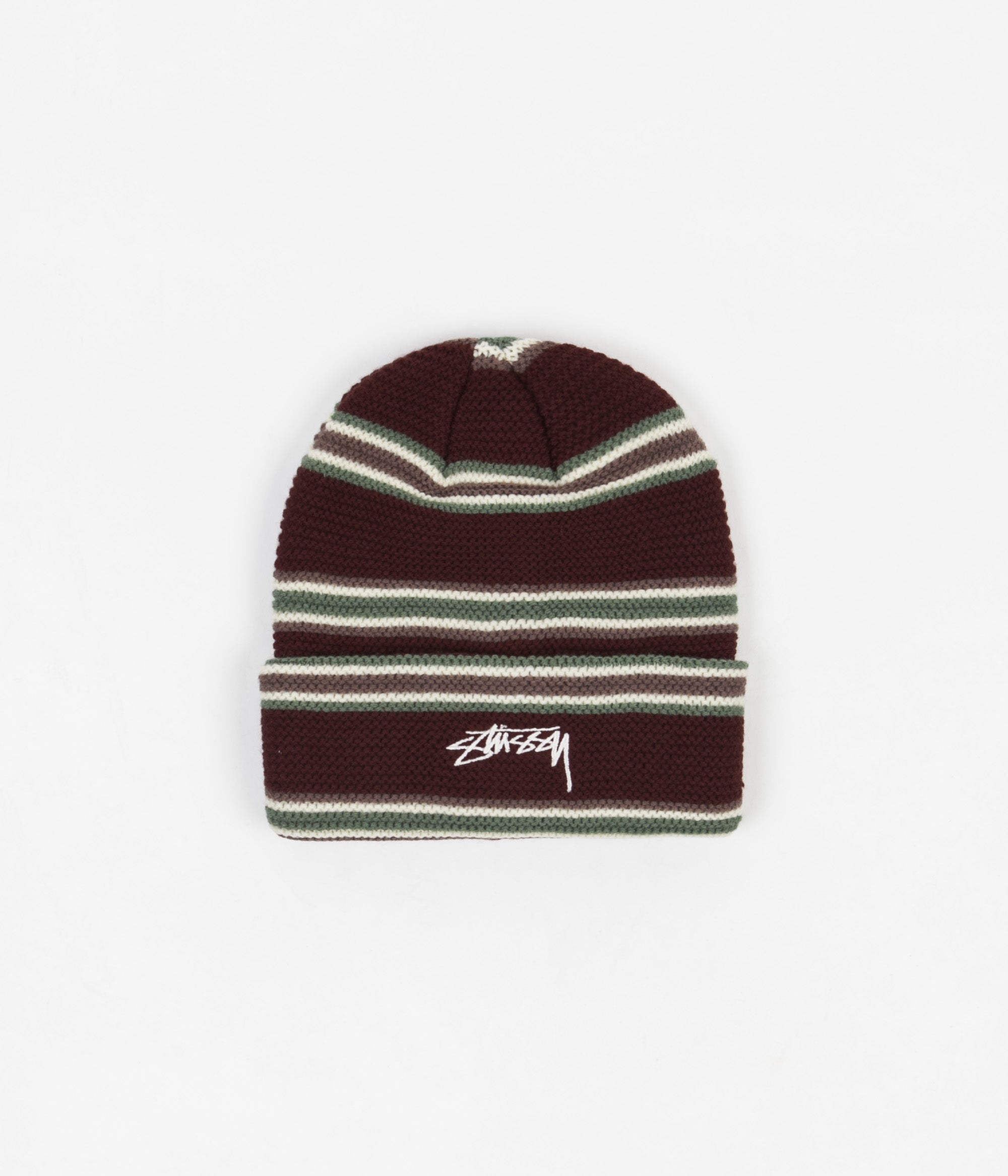 Stussy Triple Stripe Cuff Beanie - Burgundy