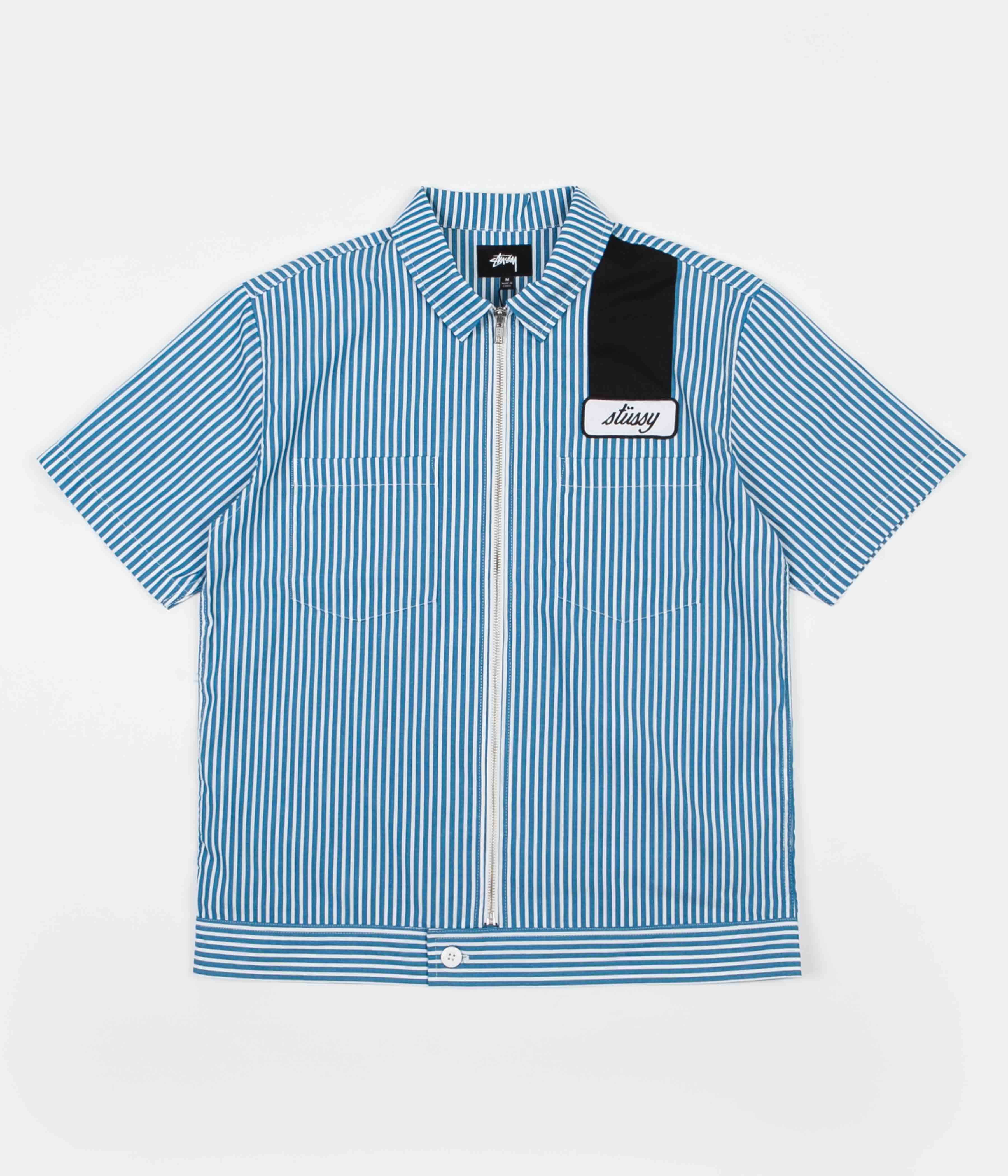 Stussy Zip Up Work Shirt - Blue Stripe | Flatspot