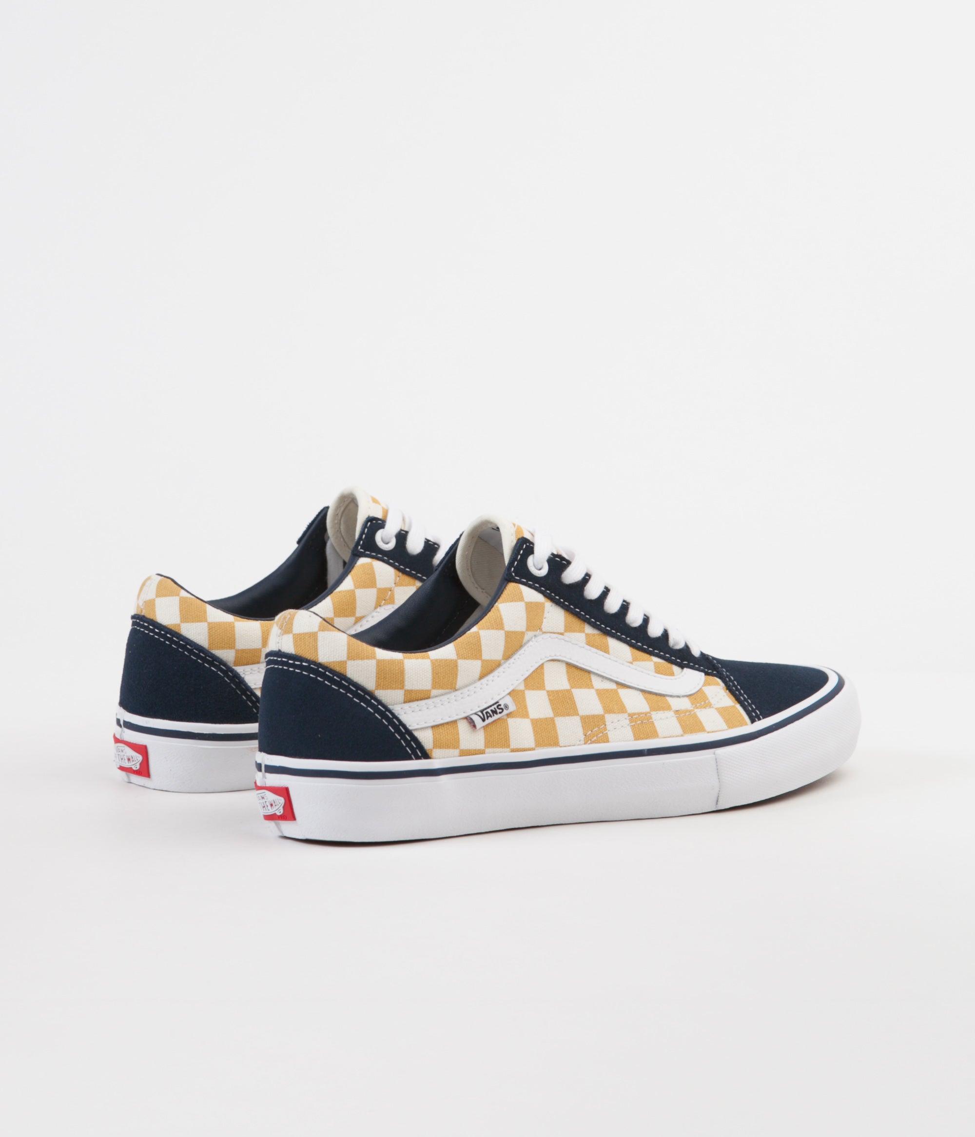 checkerboard vans with yellow stripe