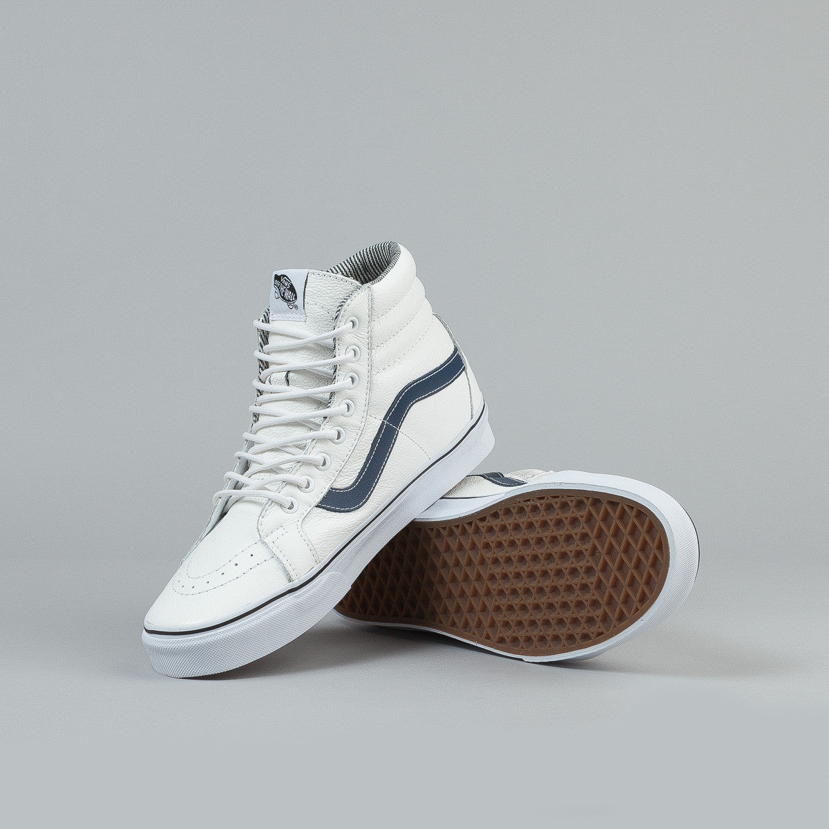 Vans Sk8-Hi Reissue Shoes - (Leather) White / Stripes | Flatspot