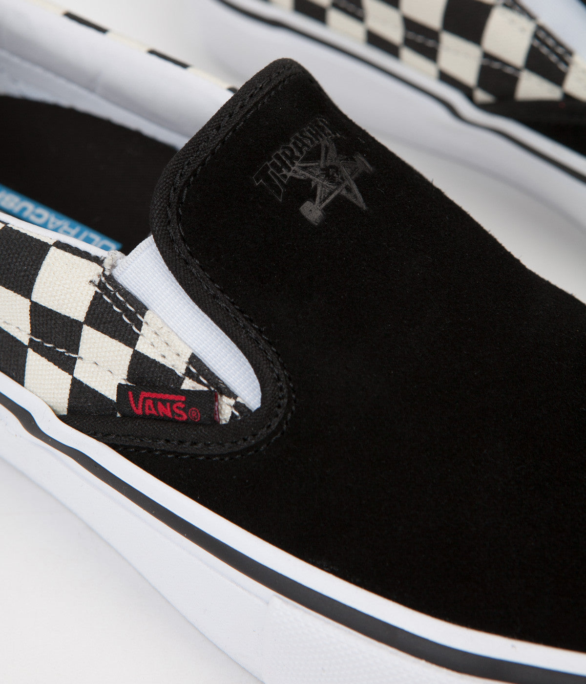 vans slip on checkerboard x thrasher