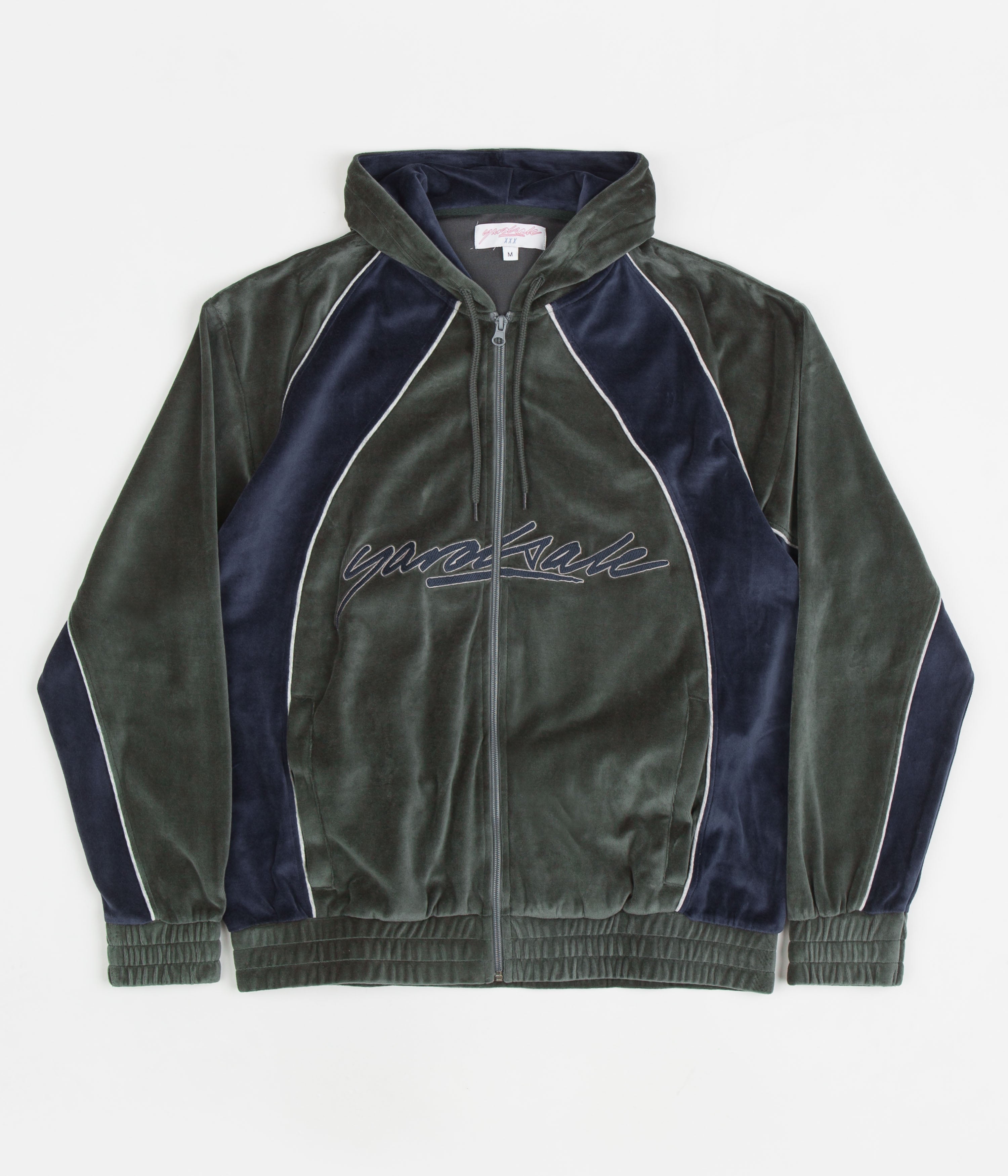 Yardsale Gem Velour Full-Zip Hoodie - Green / Navy