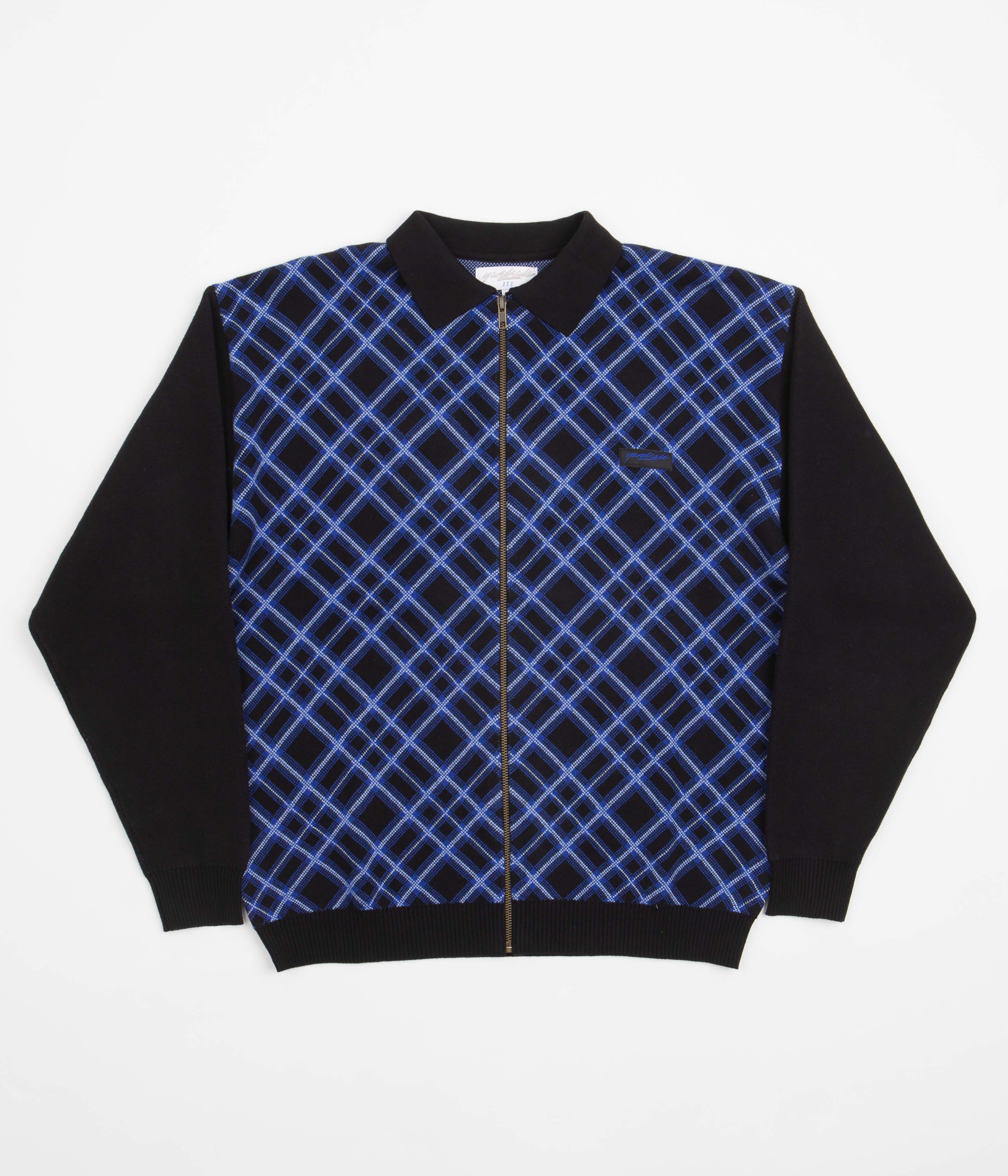 Yardsale Riviera Zip Knitted Sweatshirt - Black / Blue | Flatspot