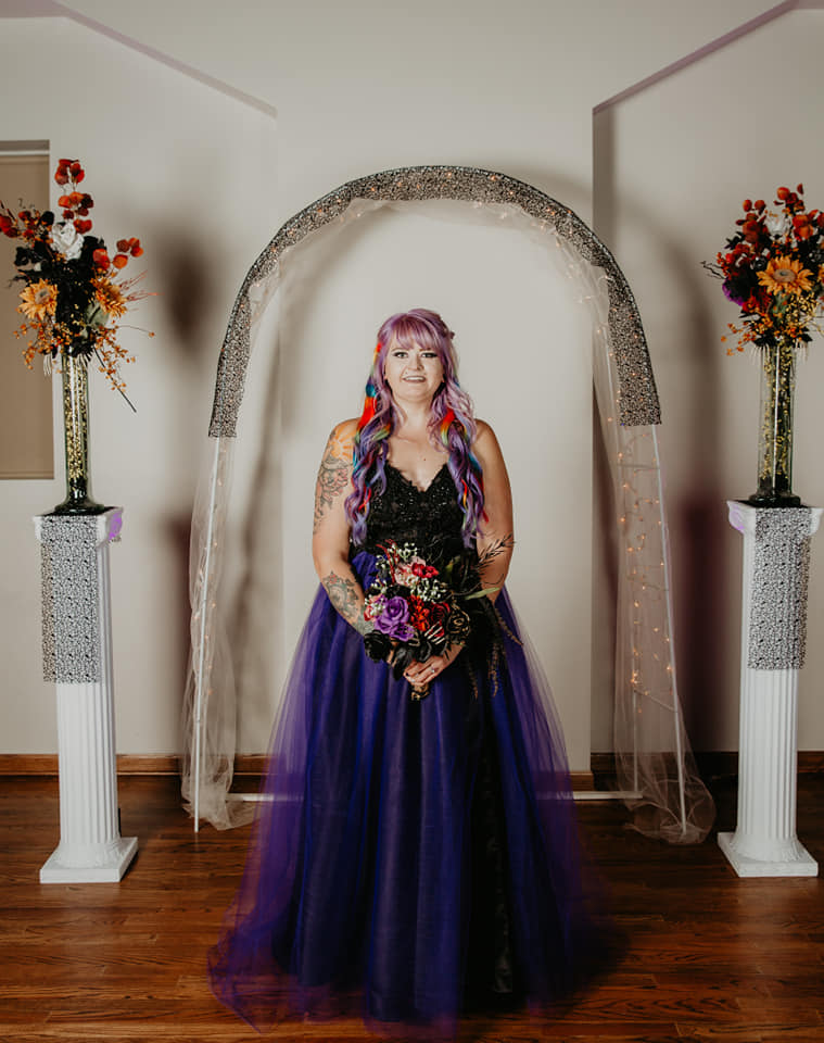 Black Purple Satin Tulle Lace Wedding Dress