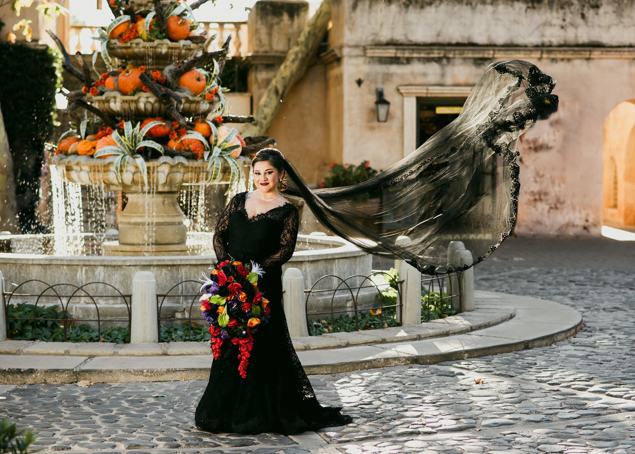 Colorful Black Lace Wedding Dress