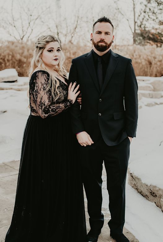 Black Lace Long Sleeve Wedding Gown