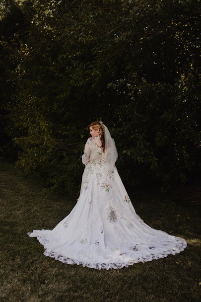 Green Ivory Wedding Dress with Heirloom Train