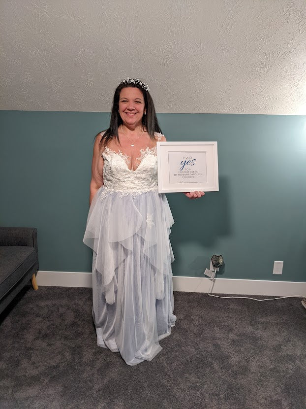 Ivory Blue Lace Beach Wedding Dress