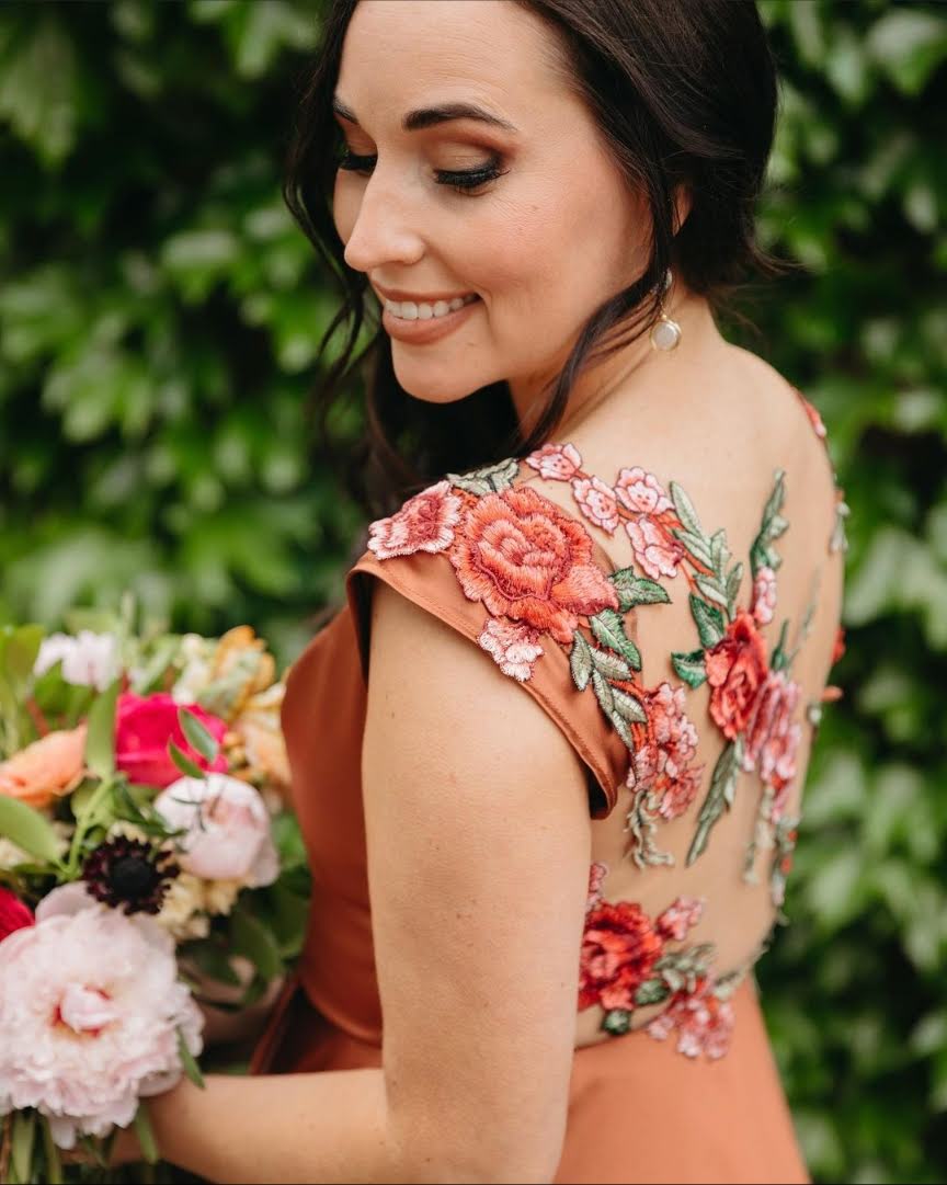 Orange Rust Wedding Dress with Illusion Mesh