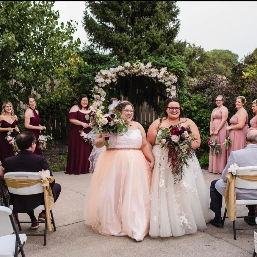 Orange and White Beaded Tulle Wedding Dress Ball Gown