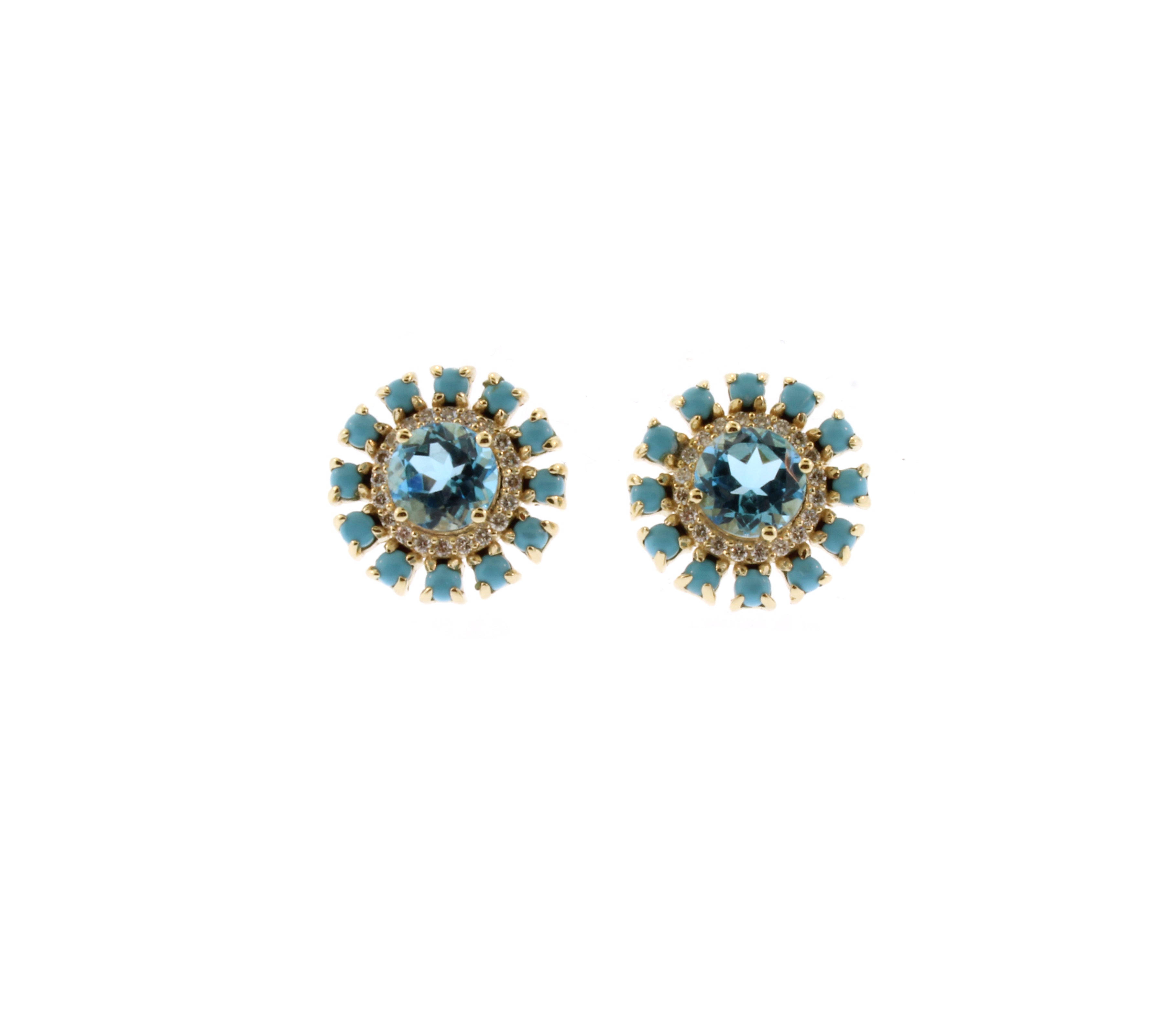 Blue Topaz with Diamond and Turquoise Studs