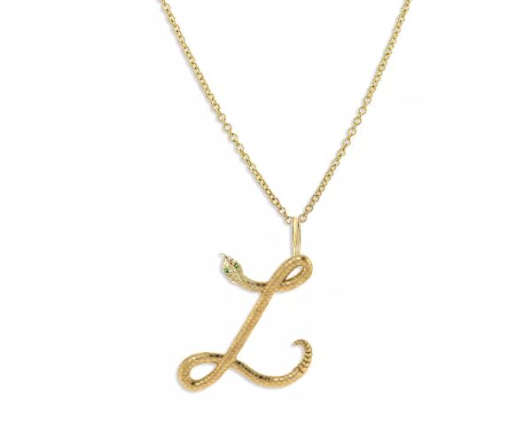 Gold Cursive Snake Initial Necklace
