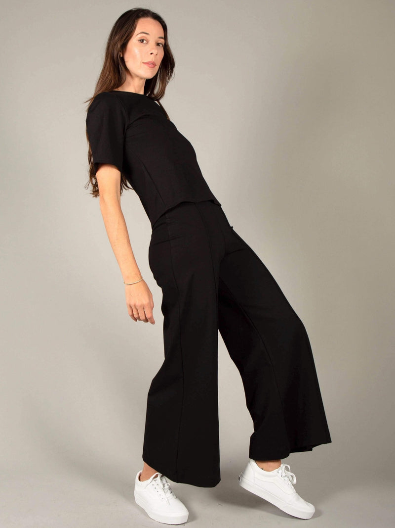 Black Ponte Knit Wide Leg Pant Ankle Edit Council Studio