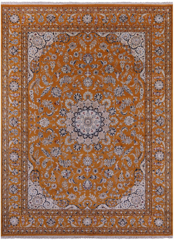 Orange Persian Nain Hand Knotted Wool & Silk Rug - 8' 9
