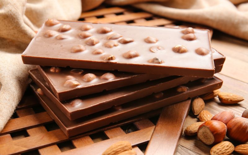 chocolate with nuts on table