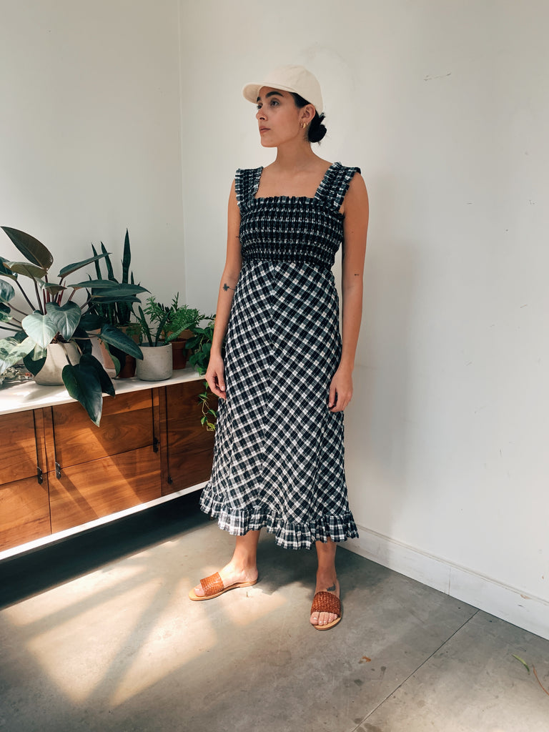 seersucker check maxi dress