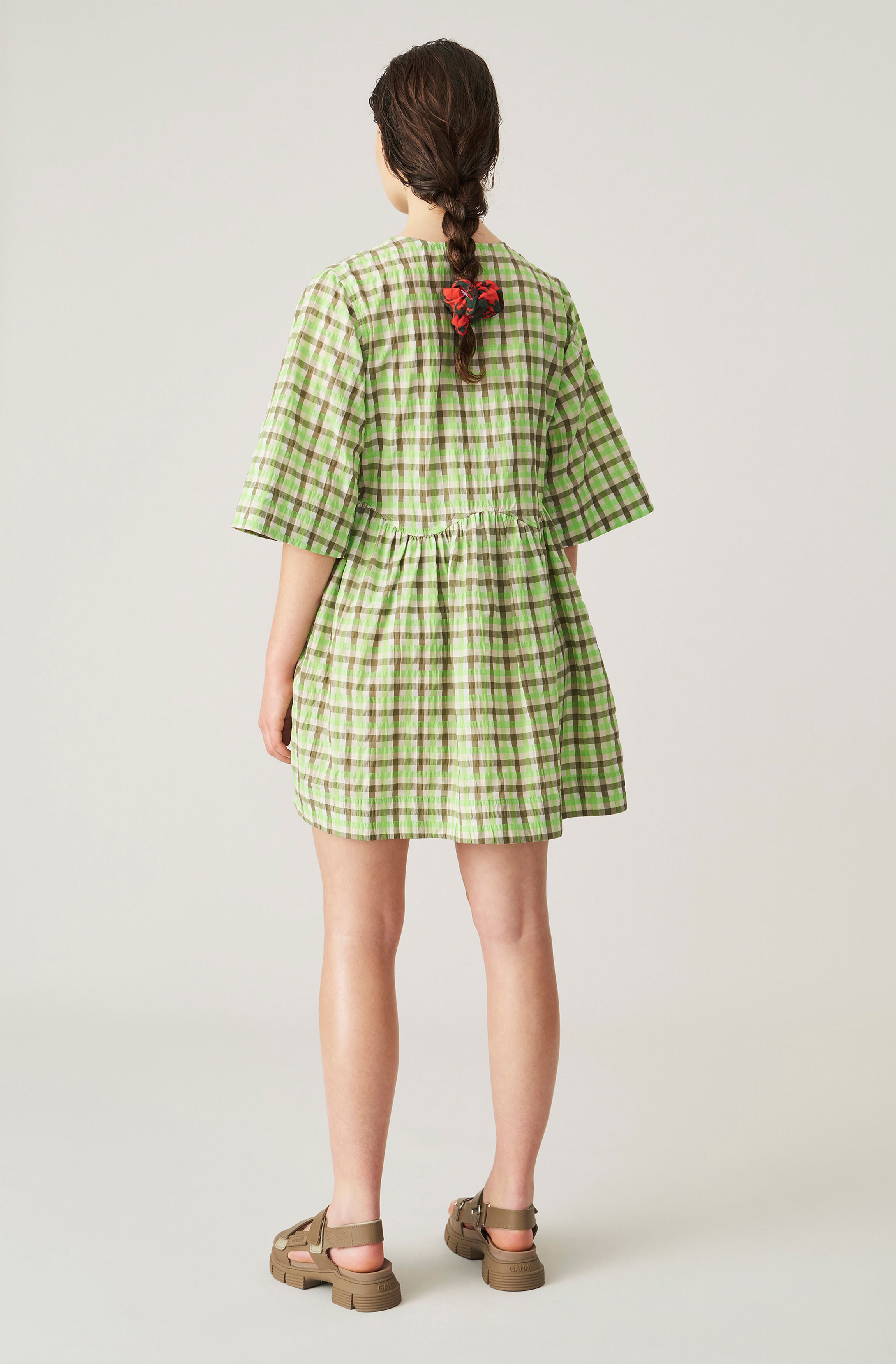 Seersucker Check Wrap Dress