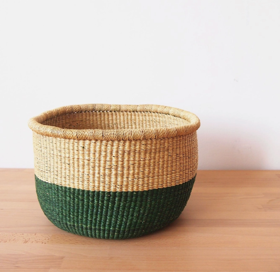 Ghana Floor Basket: Forest Green