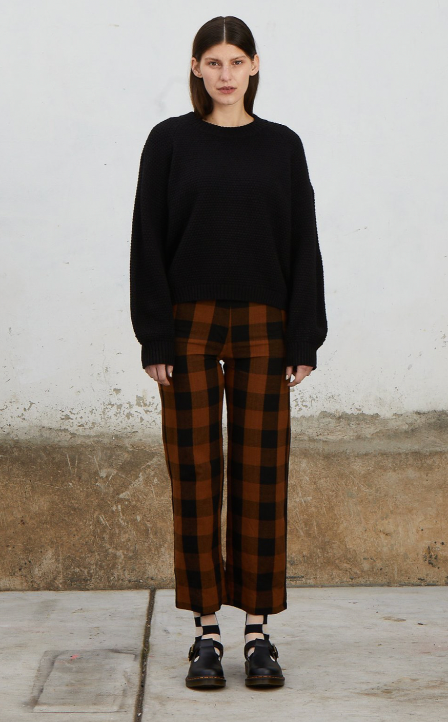 Silk Fly Front Pant - Copper Black Plaid