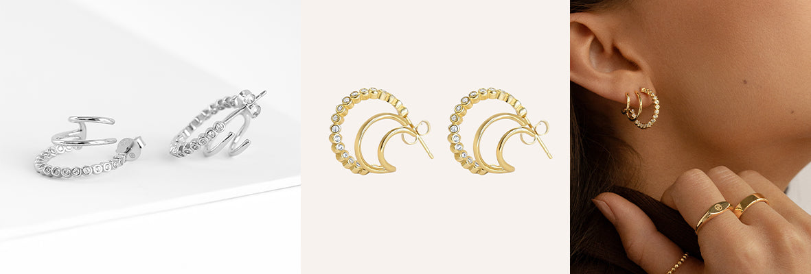14k Solid Gold Dangling CZ Stud Earring, Dainty Second Hole Earring, Single  | eBay