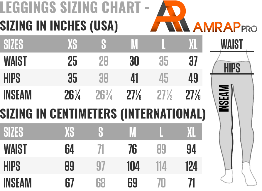 AmrapPro Leggings Size Chart