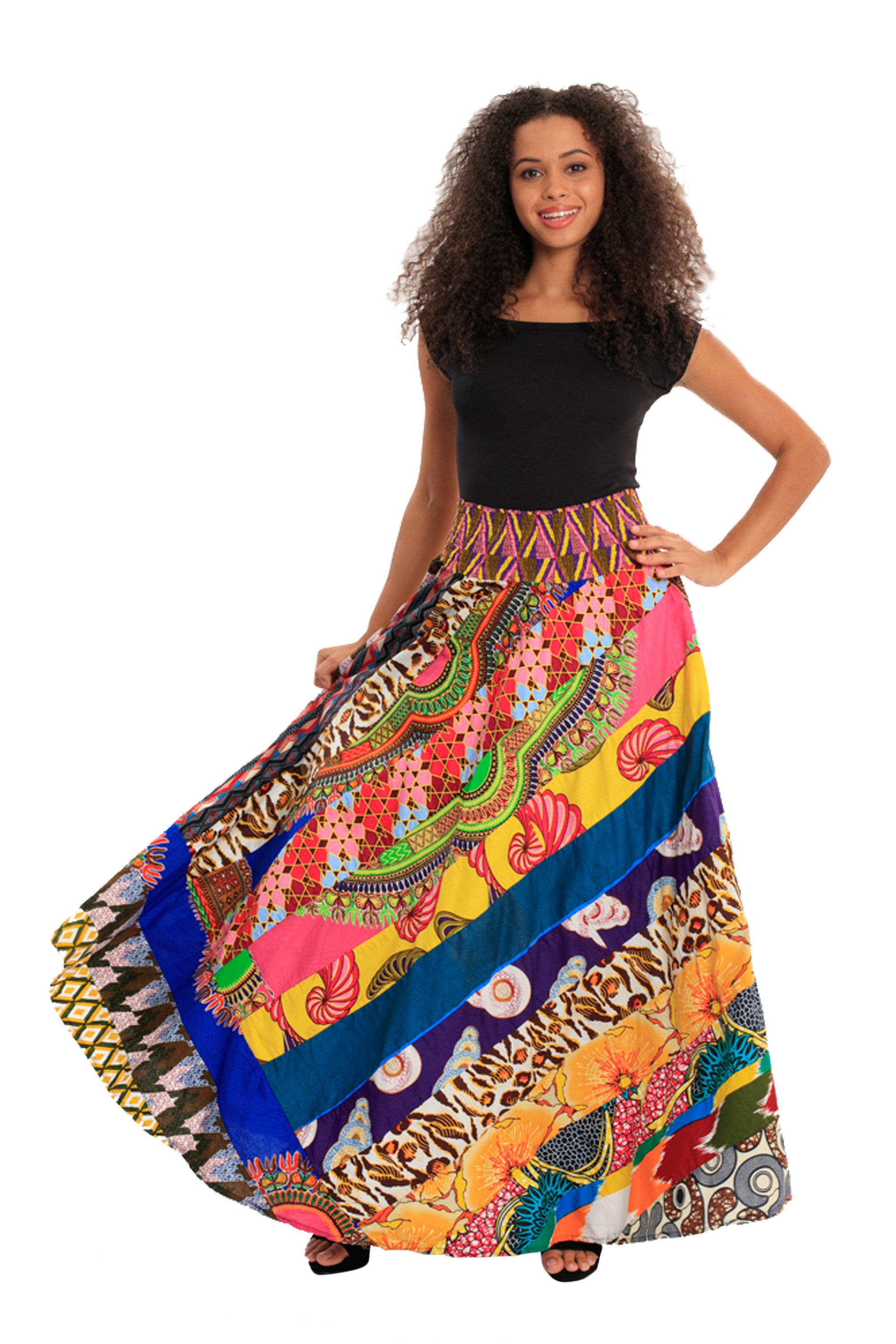 African Boho Patch Skirt Maxi Skirt | Wax & Wonder – Wax & Wonder by ...