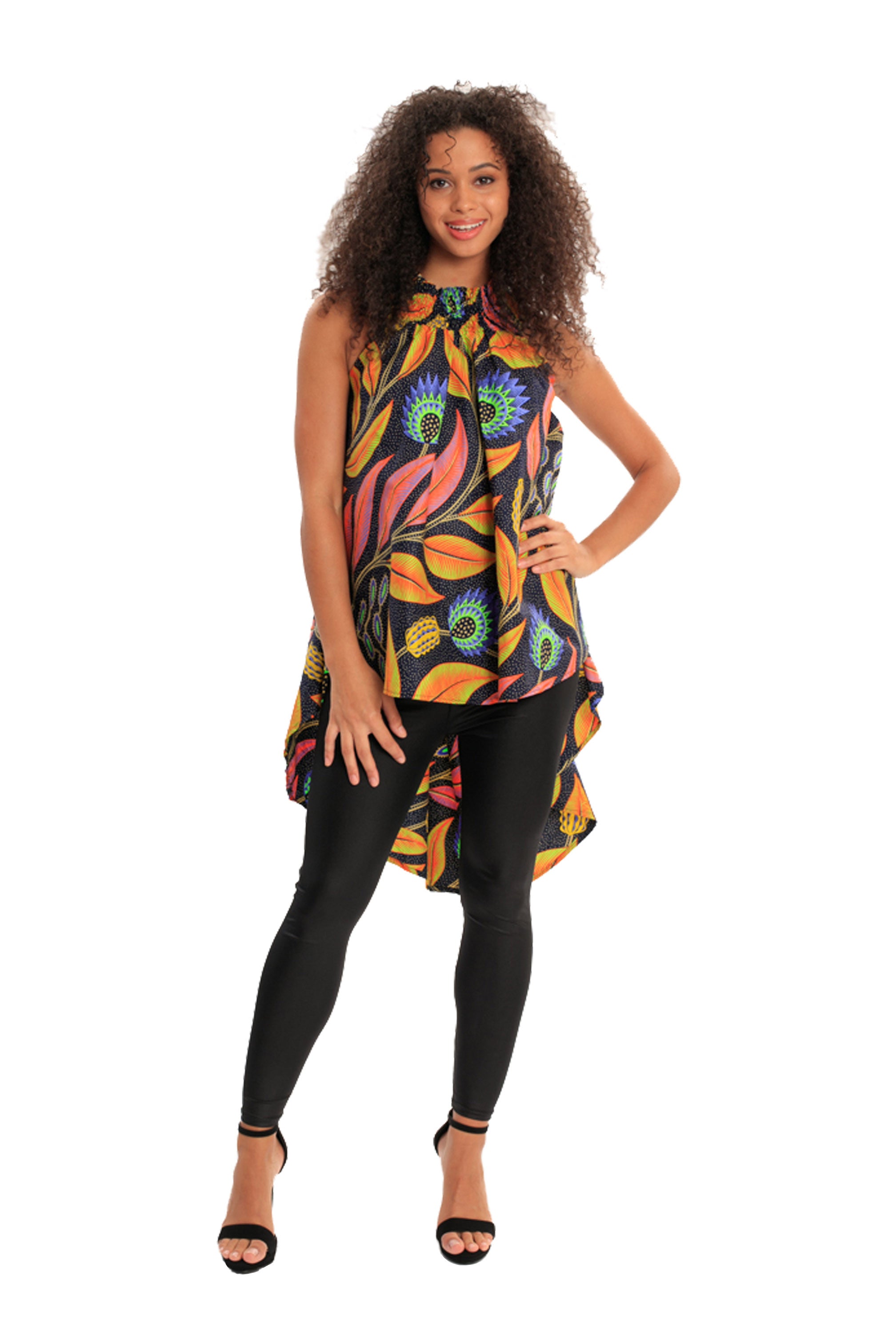 african print high low top