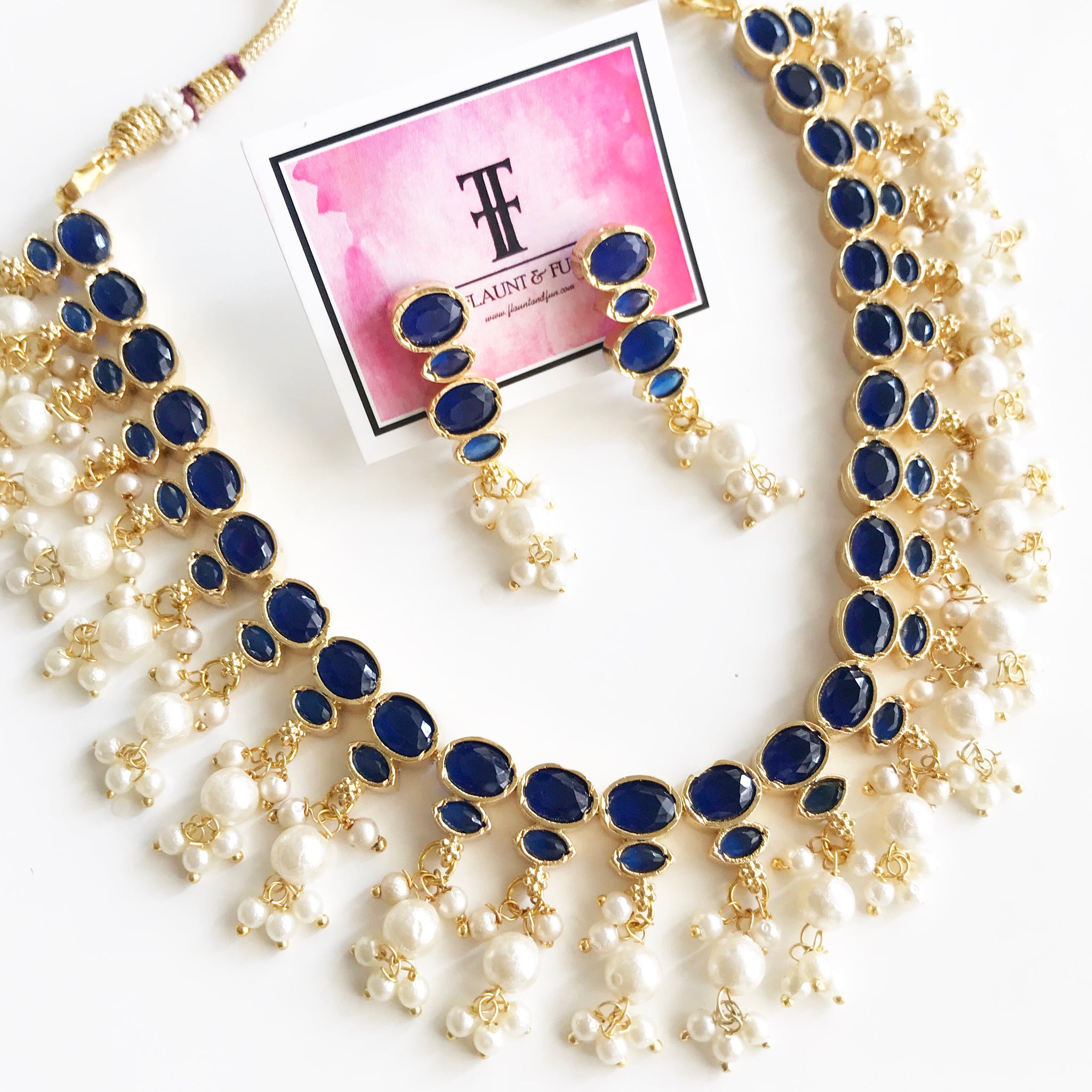 blue pearl necklace and earrings