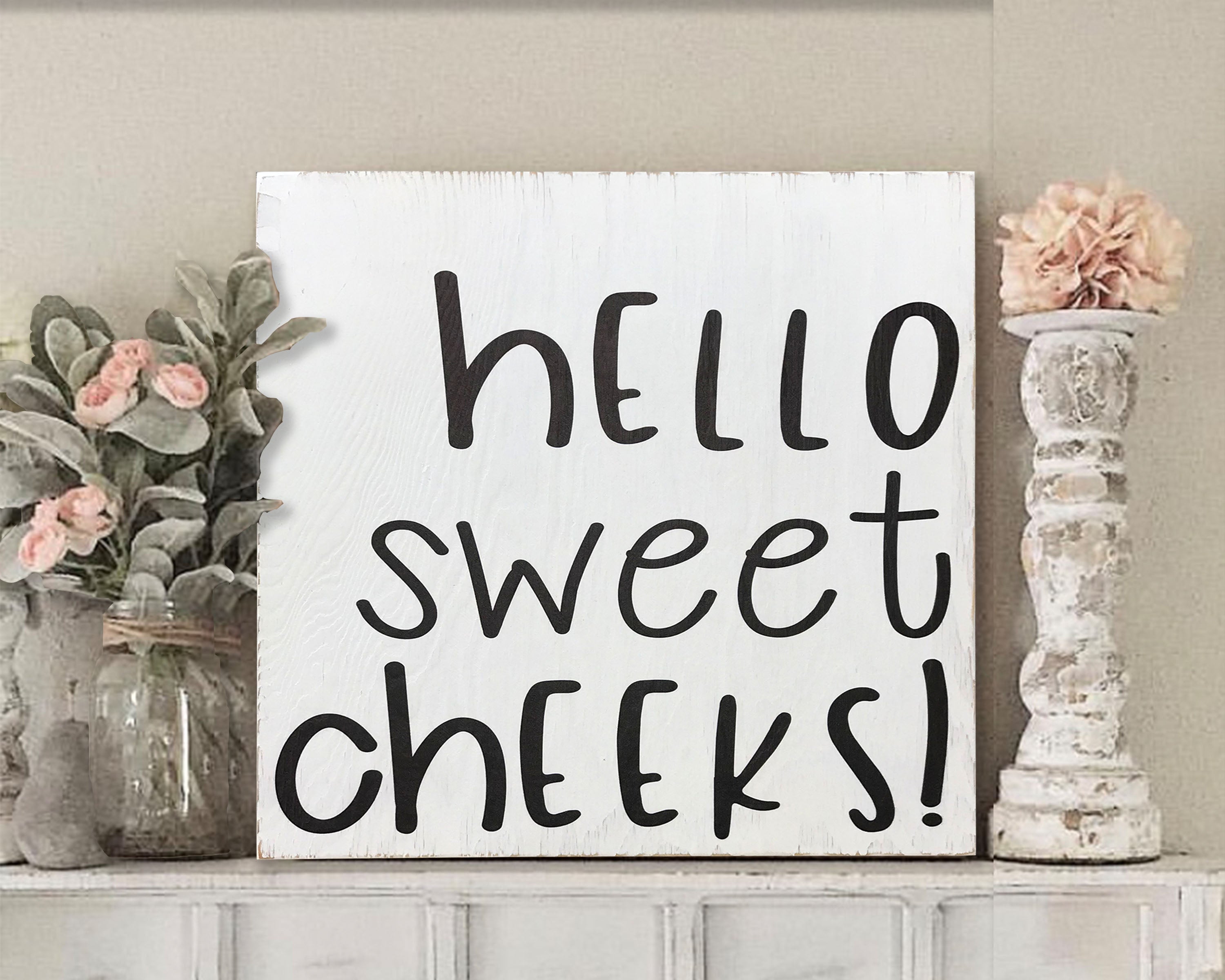 Bathroom Wall Decor Hello Sweet Cheeks Rusticly Inspired Signs