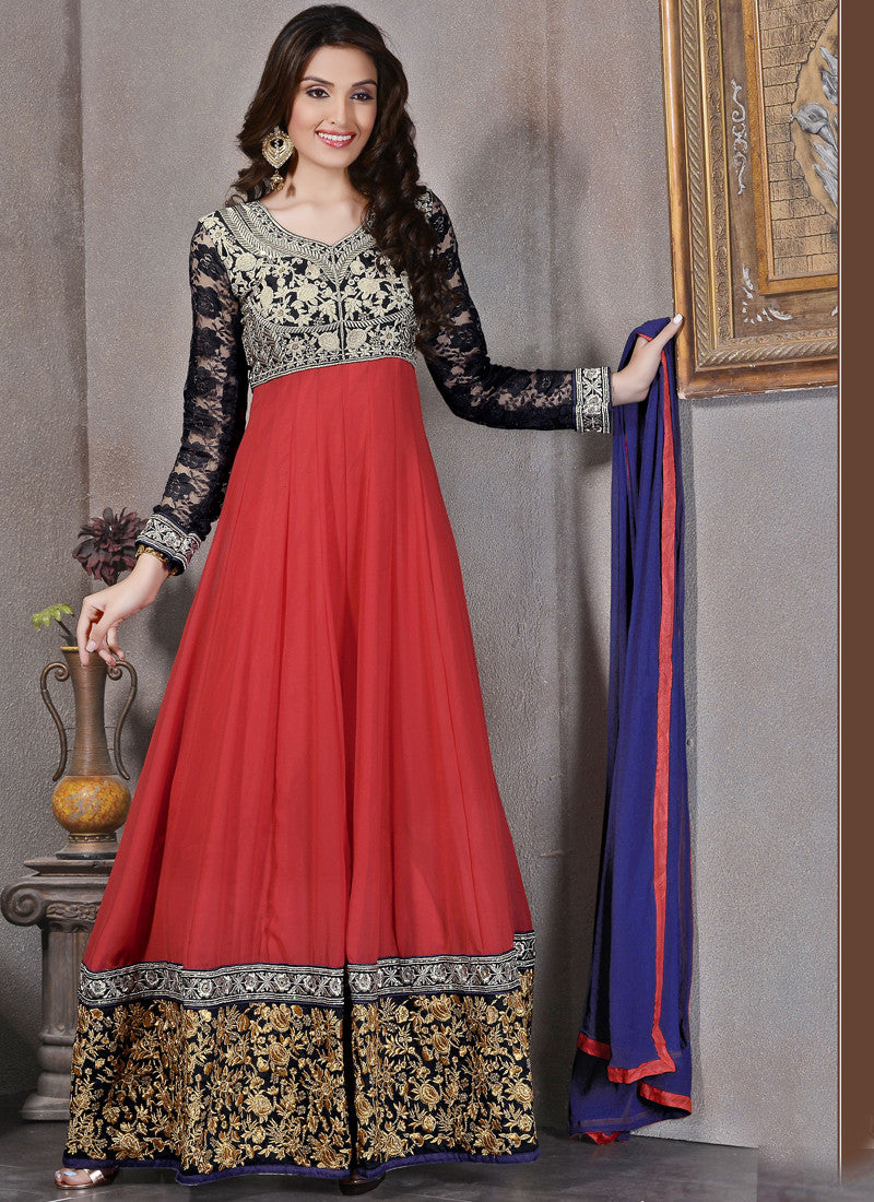 Transcendent Red Georgette Anarkali Salwar suit – Boutique4India