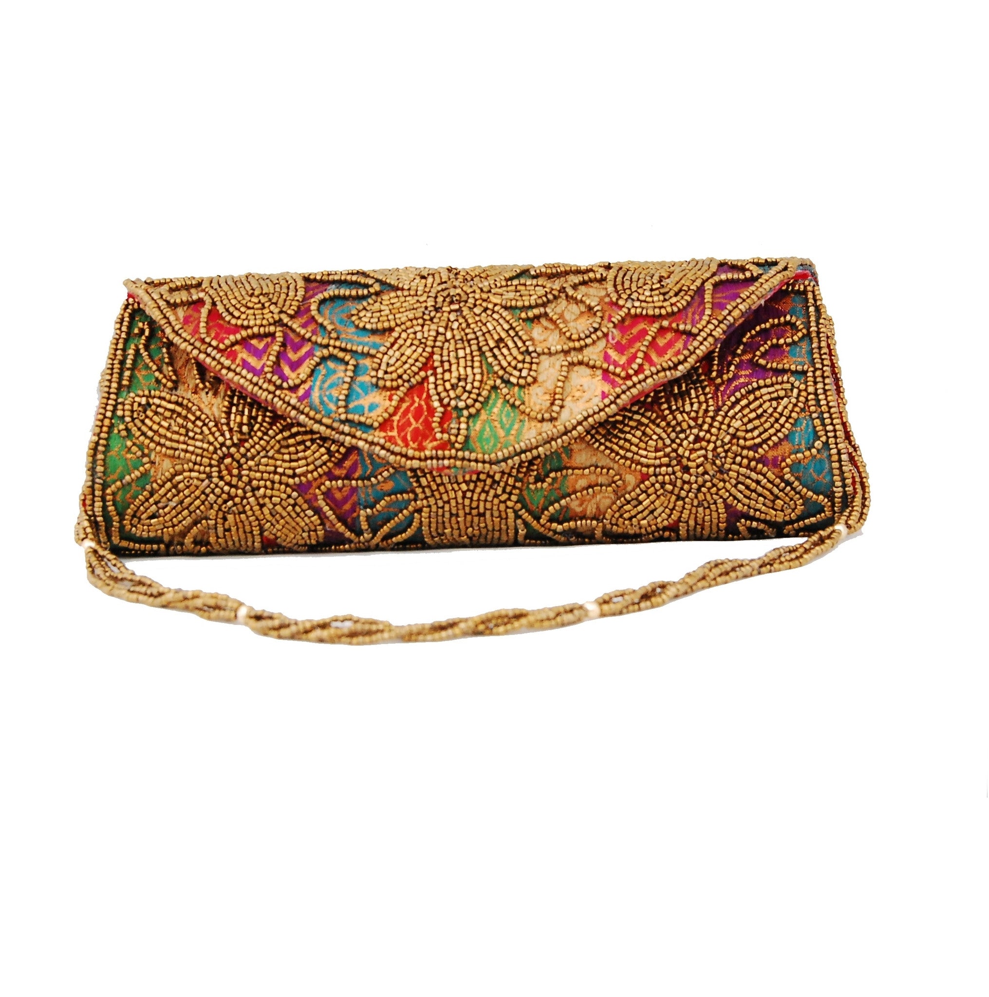 Multicolor Dupion Silk Clutch Bag with beads and Stone work ...