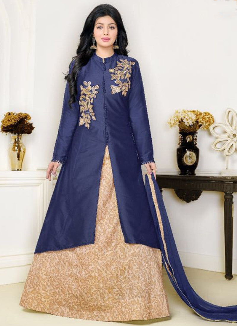 Cotton Navy blue Lacha Anarkali Suit – Boutique4India
