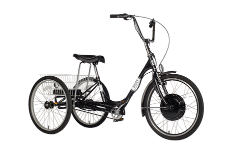 The low step through feature on this electric 24" traditional trike is a popular choice for those who have physical disabillities.