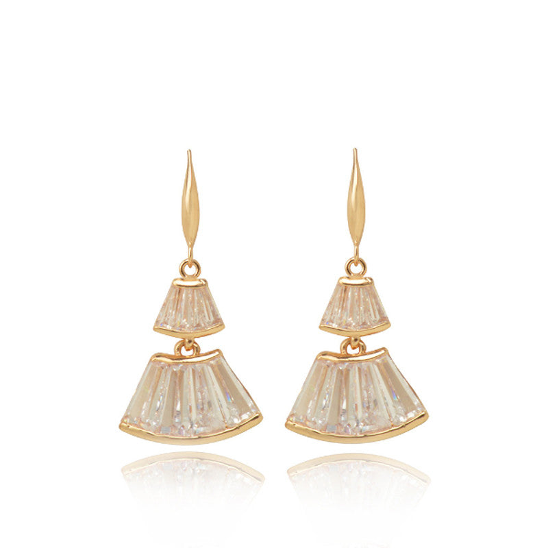 gold zircon ear drop fan shaped skirt earrings for women