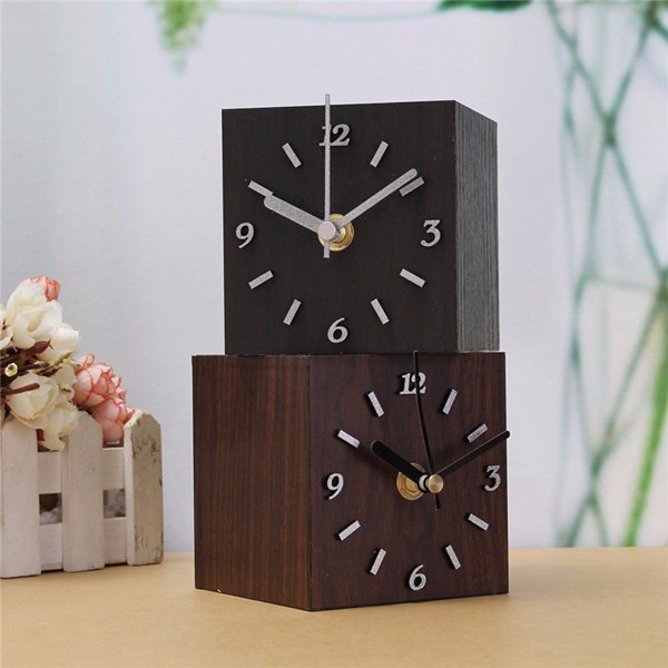 vintage wooden cube clock retro desktop clock for home decor creative