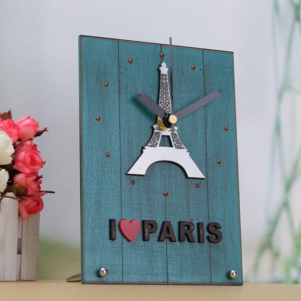 eiffel tower vintage i love paris wall clock wood desktop clock for room decor