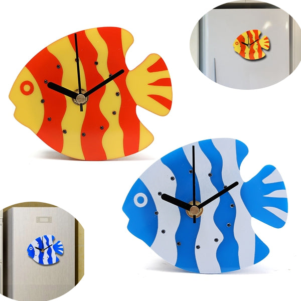 magnet quartz clock refrigerator wall clock fish design creative home decor
