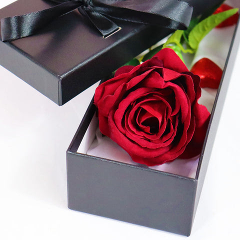 Ensemble-cadeau de chocolats Real Touch Rose & Love Heart à tige unique