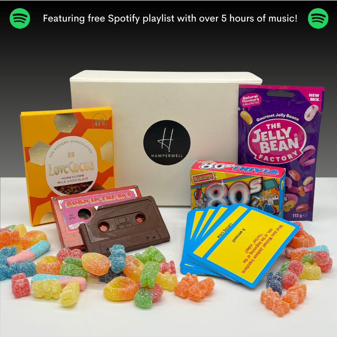 Funky 80’s treatbox Gift Hamper with Quiz, Edible Cassette & Playlist