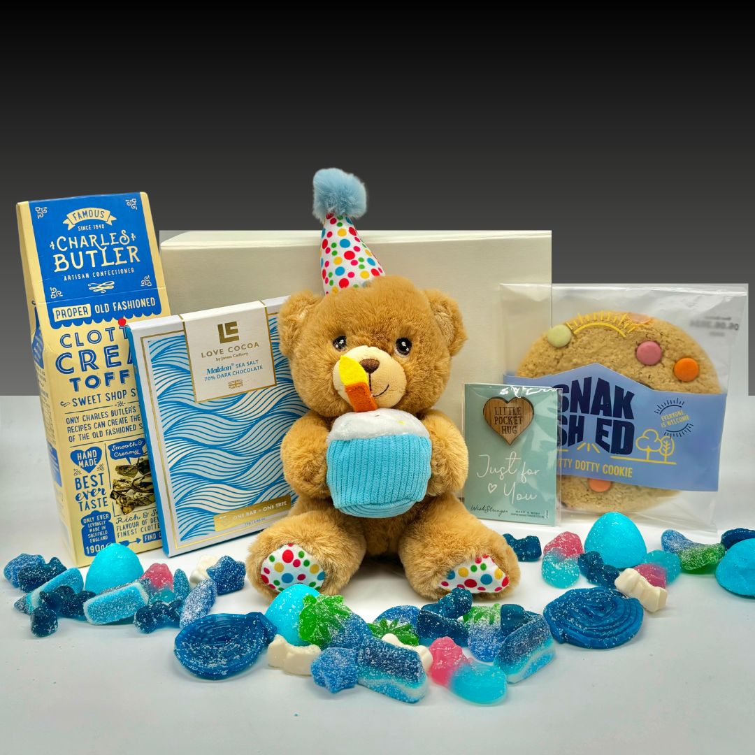 Birthday Boy Treatbox Gift Hamper with Teddy, Sea Salt Dark Chocolate & Sweets -  Birthday Gifts