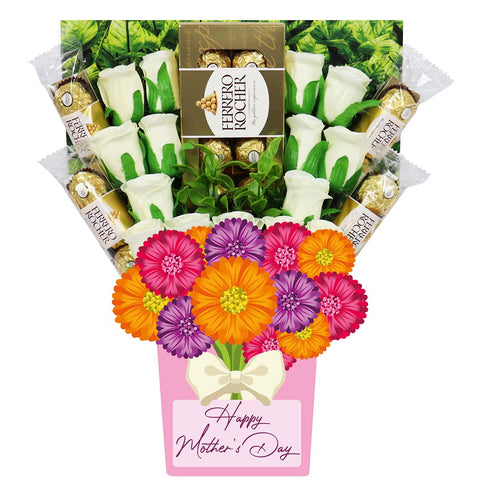 Le bouquet de chocolat Ferrero Rocher et roses de soie